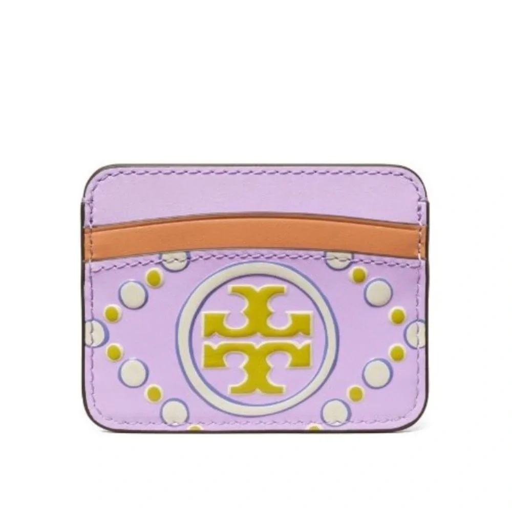 Tory Burch T Monogram Contrast Embossed Card Case Lavender New Ivory Purple